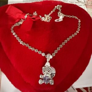 Elegant Silver Teddy Bear Necklace